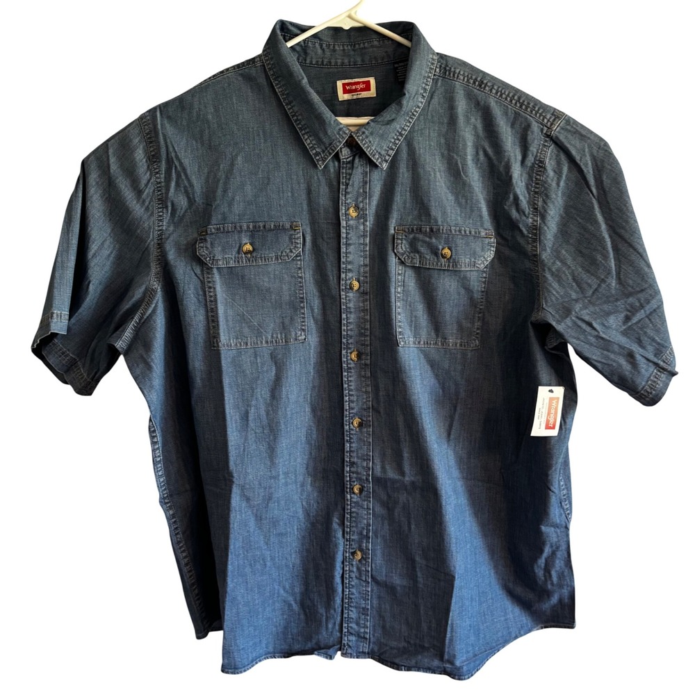 Wrangler Shirt Mens 3XL Blue Denim Short Sleeve Button Down Cowboy Workwear NEW